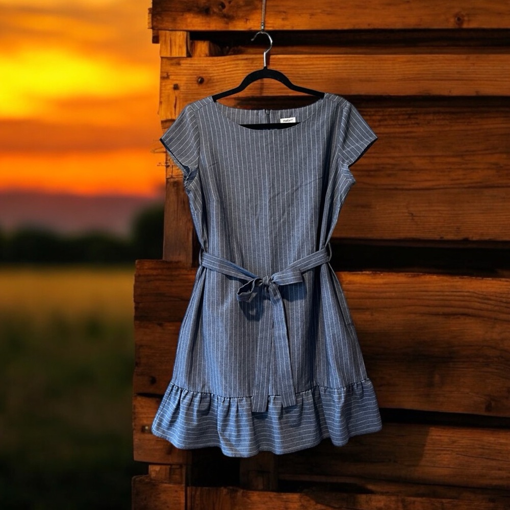 Westport Blue Chambray Dress with White Pinstripes